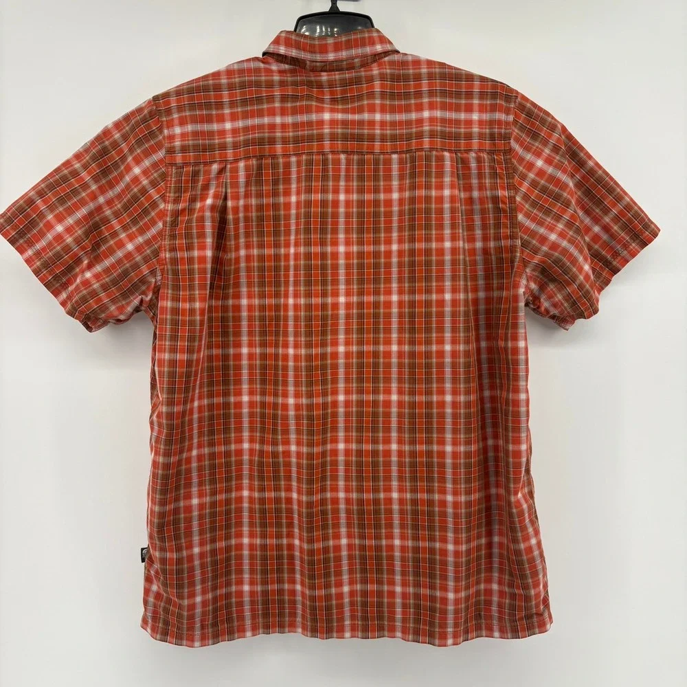 The North Face Mens Large Orange Plaid Short Sleeve Hiking Button Down Shirt